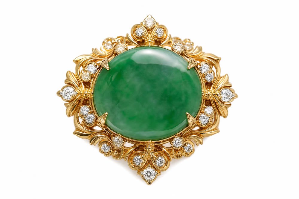Imperial Jade Cabochon Brooch
