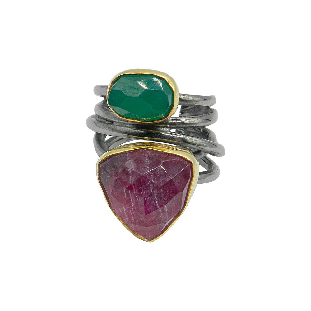 Jade & Ruby Dual Stone Ring
