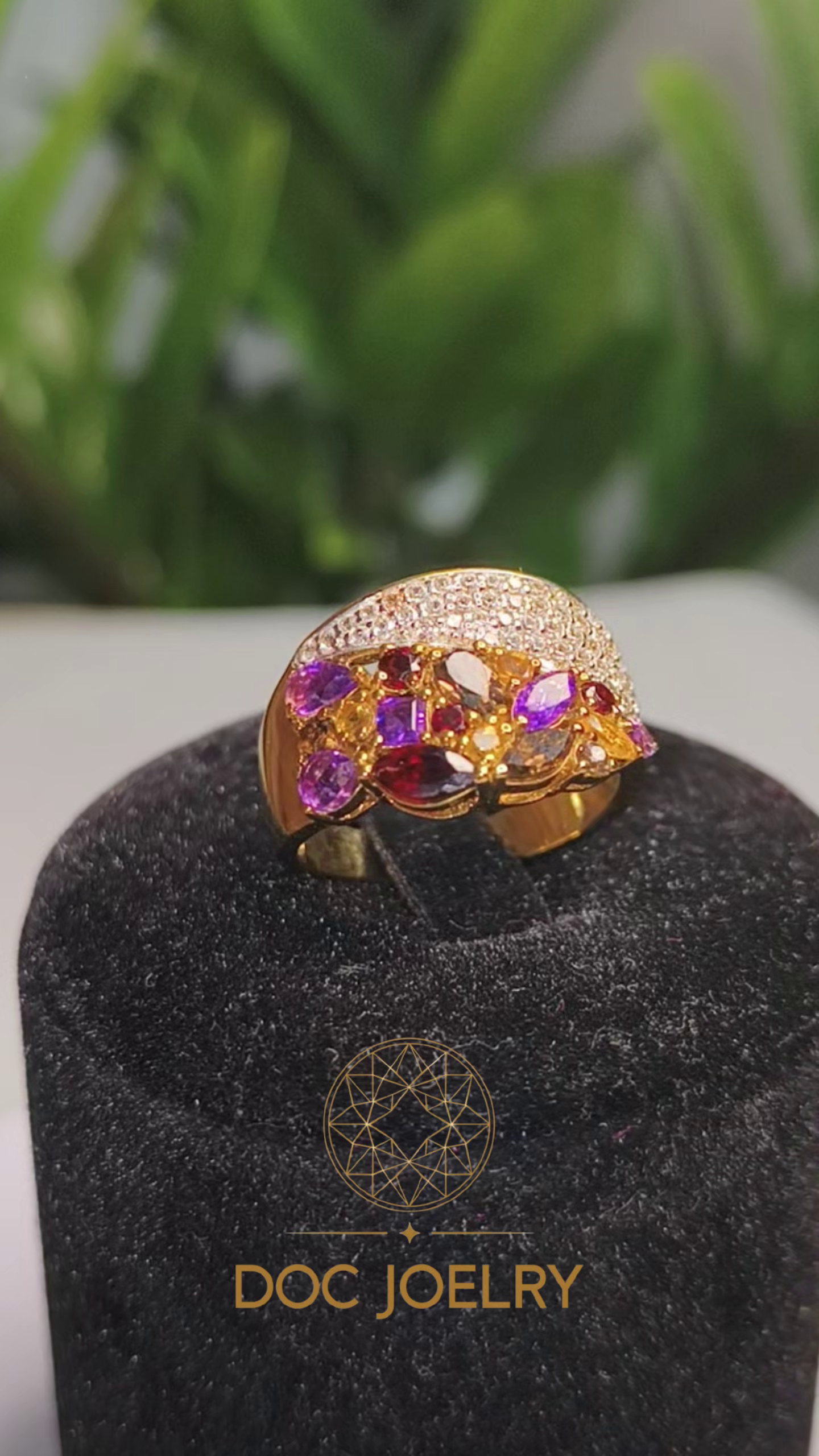 Crimson Bloom Cocktail Garnet Ring