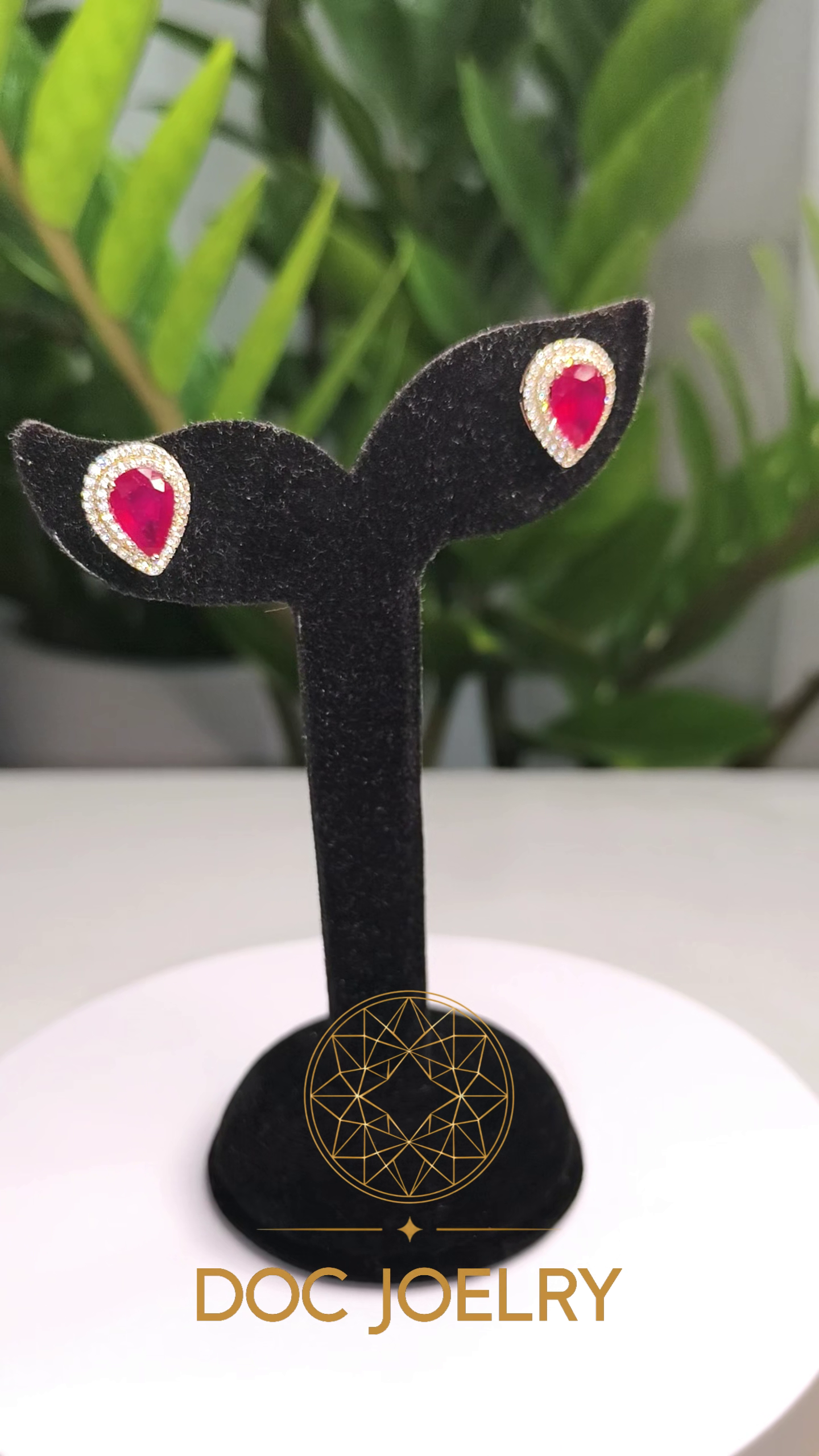 Ruby Flame Halo Stud Earrings 