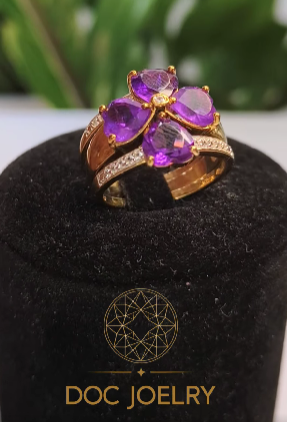 Amethyst Trinity Stack Ring Set 